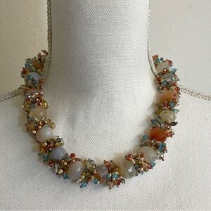 statement  Multi-Color Beaded Gemstone Necklace womens  event party wedding
